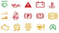A vector illustration of a car dashboard warning light list